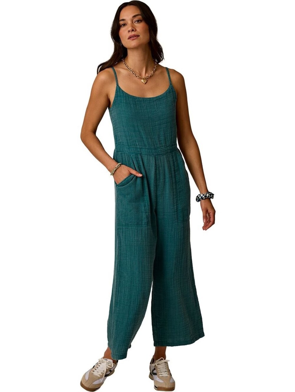 Carve Designs Knox green 100% cotton guaze wide leg cropped jumpsuit